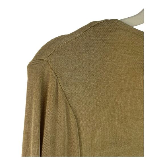 Good American Shimmer Faux Wrap Dress Long Sleeve Side Slit Metallic Gold Sz XL - Picture 9 of 12